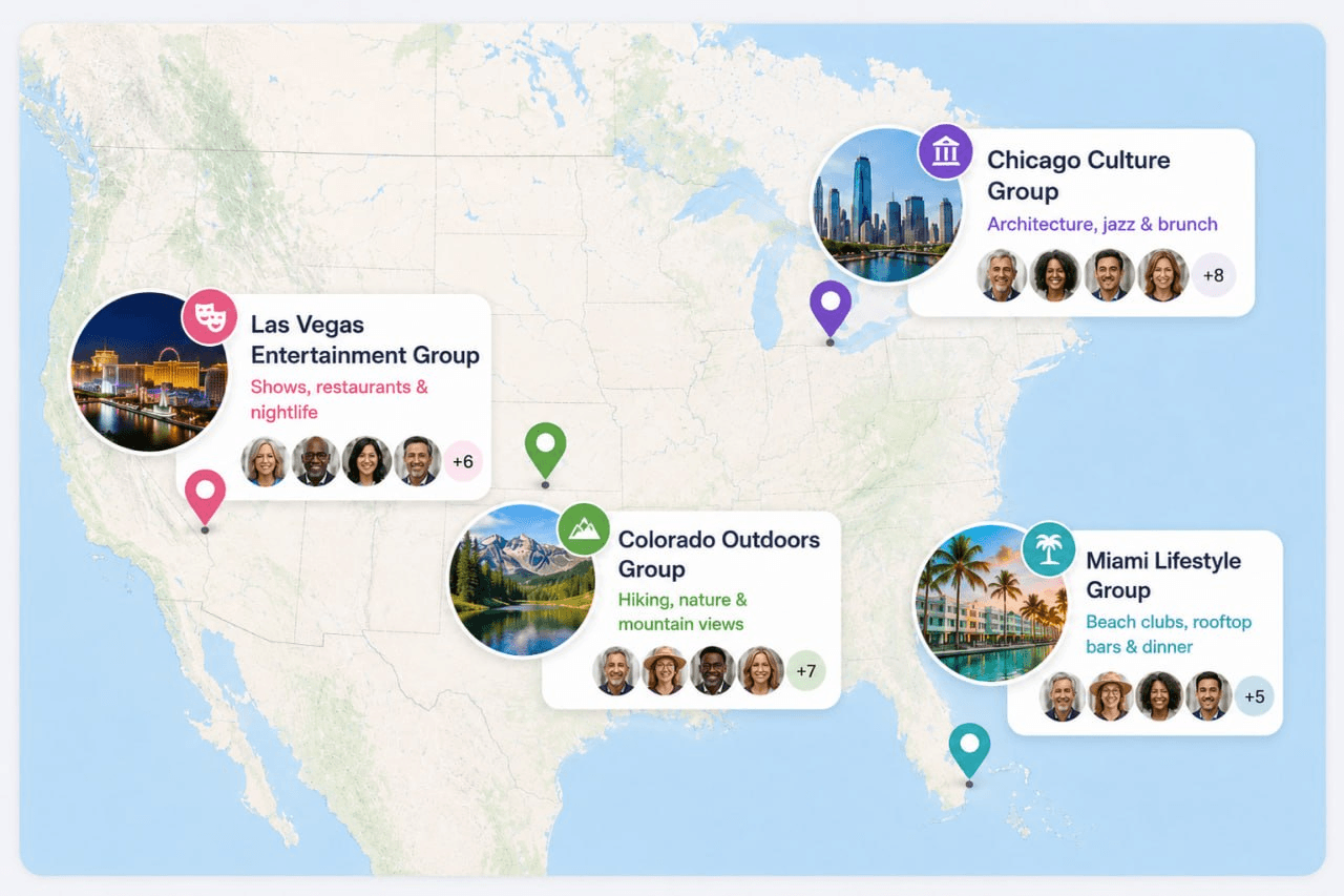 Map of weekend groups across the US with the people joining each